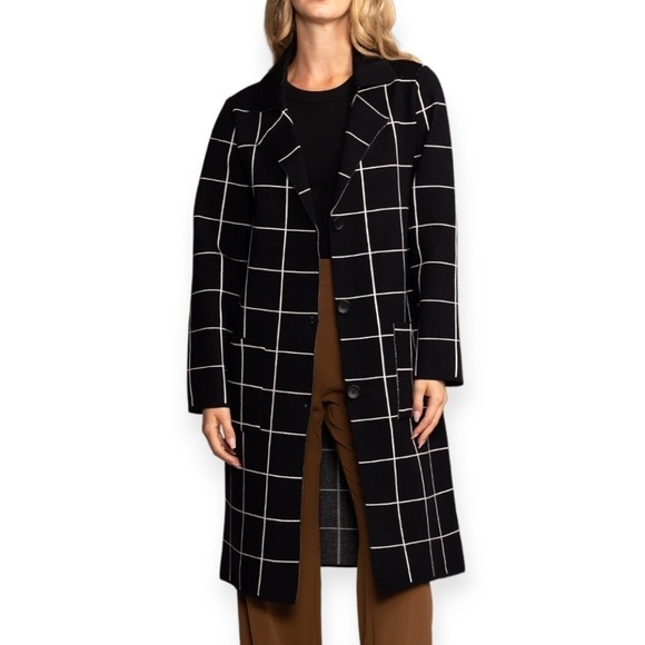 Joe Fresh Black & White Plaid Open Front Long Oversized Jacket Coat Sz Small - Picture 1 of 9